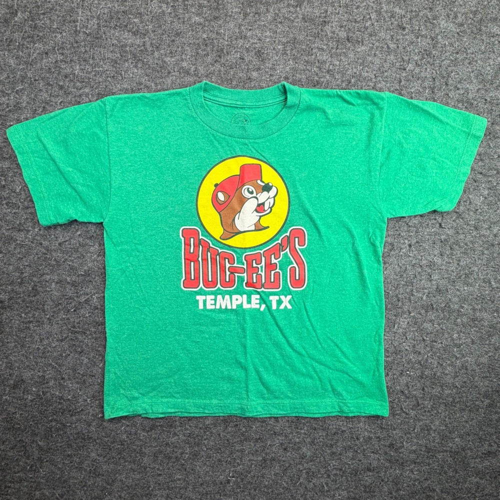 Buc-ee's Graphic Tee Kids Youth Medium Green Temple TX Short Sleeve T-Shirt